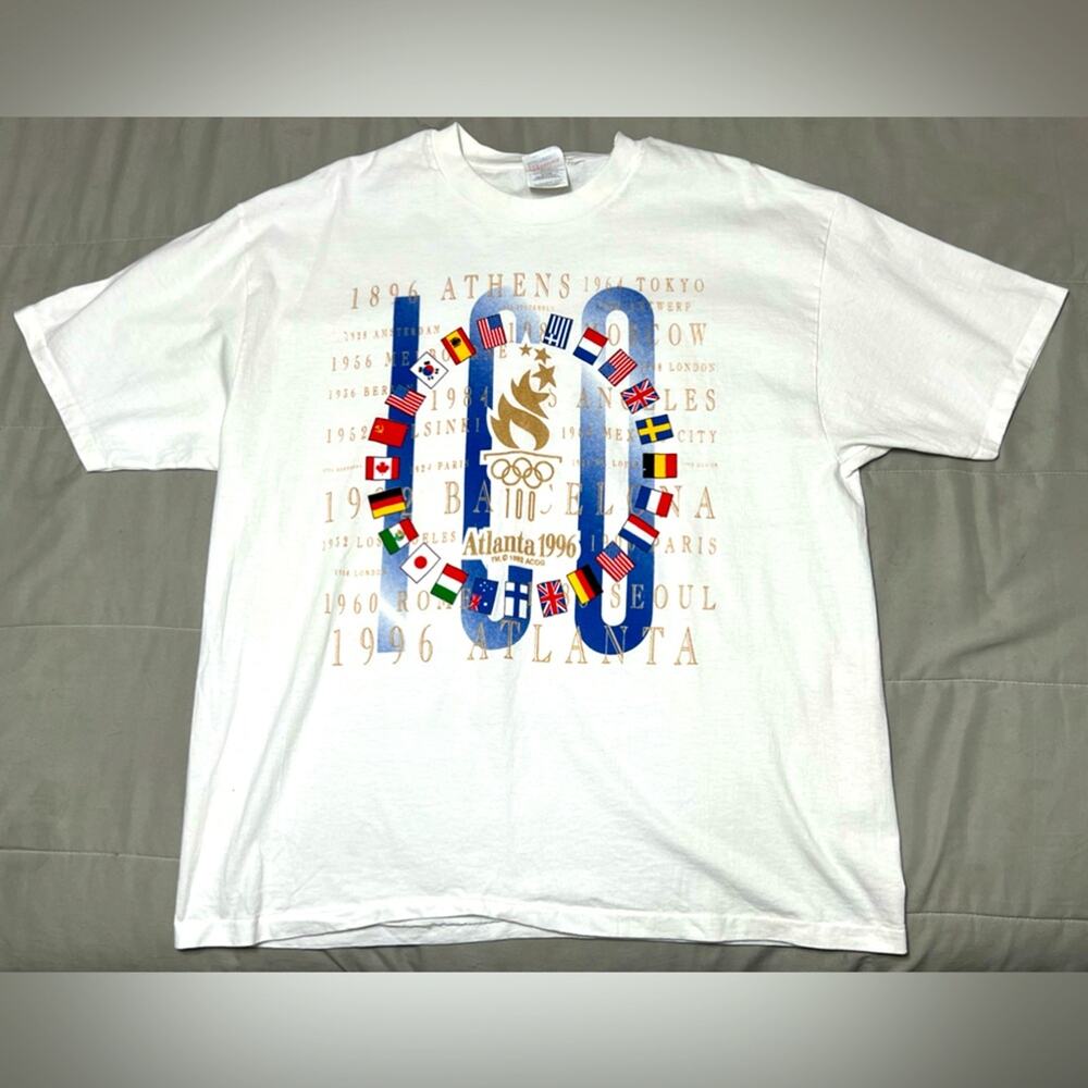 VINTAGE 1996 Atlanta Olympics Shirt Mens XL White Single Stitch DeadStock 90s
